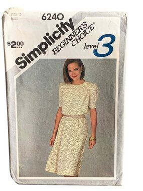 Simplicity 6240 Beginner's Choice Dress Sewing Pattern Misses Size 12 Uncut